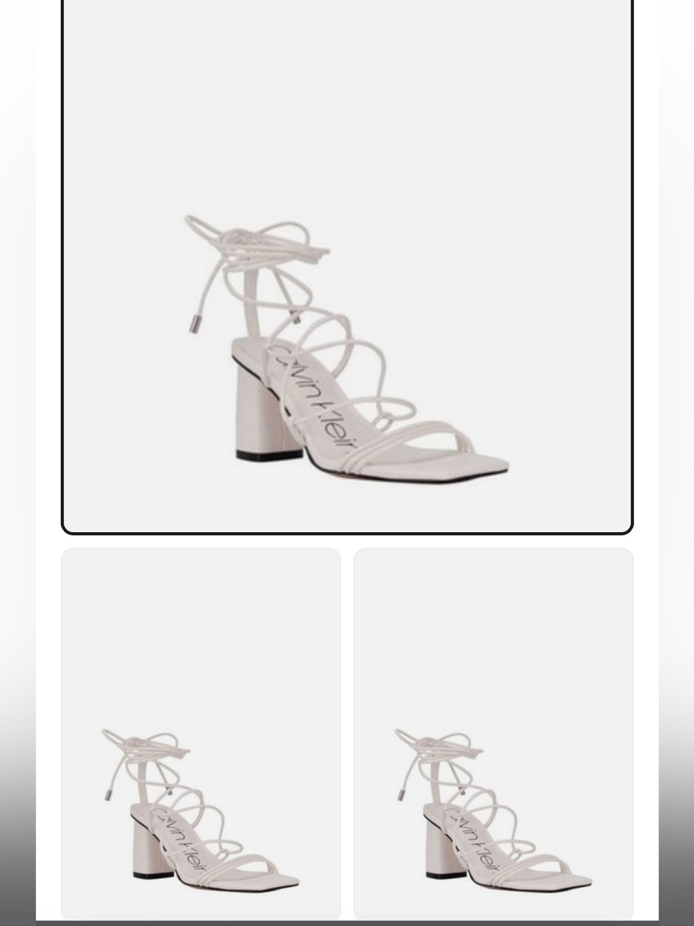 Calvin Klein Cream Lace-Up Strappy Block Heel Sandal
